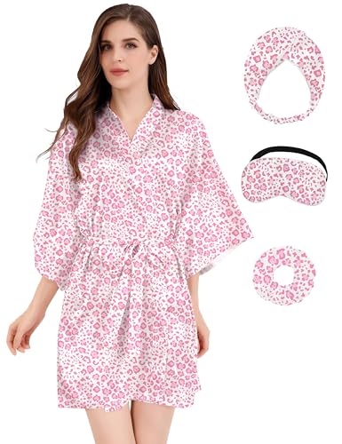 Image of MORFORU Women Bride Bridesmaid Silky Satin Kimono Robe Solid Color Sleepwear for Wedding Party Getting Ready, Short