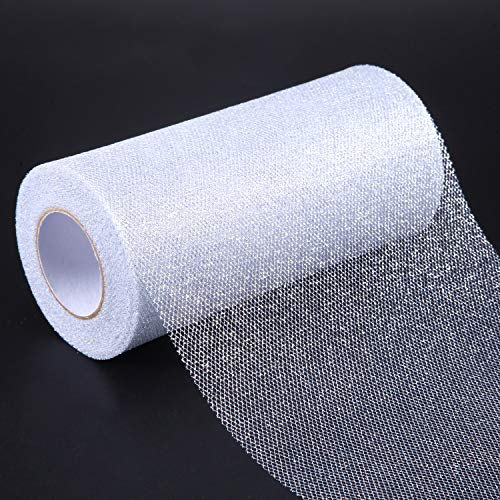 Senkary Glitter Tulle Roll Sparkling Tulle Ribbon Fabric Tulle Spool for Wedding Decoration Gift Wrapping, 6 Inch by 25 Yards (Silver)
