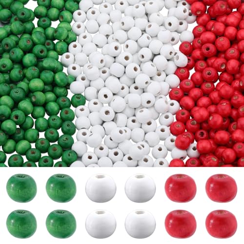 SUNNYCLUE 600Pcs Christmas Wood Beads 10mm Craft Beads Wooden Green Red Opaque Round Bead Spacers Decor Loose Beads with Hole for Christmas Tree Wall jewellery Making Supplies DIY Decoration Craft Kit