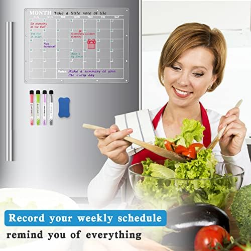 MoKo Dry Erase Whiteboard Calendar, Monthly Planner Set 16.73 x 11.81 Inches Magnetic Planning Board Reusable with 4 Colored Markers 1 Eraser for Fridge Kitchen Office Home Weekly Plan, Clear