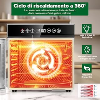 Kwasyo Essiccatore in acciaio inox 600 W con 8 piani, essiccatore professionale e disidratatore alimentare, timer digitale, controllo della temperatura, protezione da surriscaldamento, ricettario
