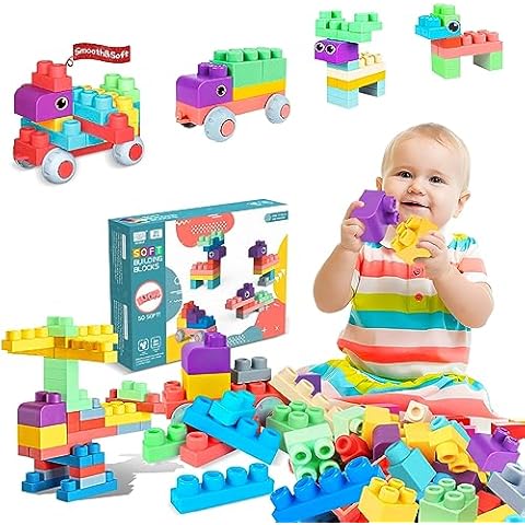 ROHSCE Soft Building Blocks for Toddler, Blocks for Kids 6 Months and up, Large Creative Stacking Blocks 20 PCS STEM Blocks, Toddler Stacking Toy Gifts Colorful Soft Block Sets Cover