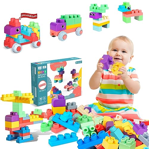 ROHSCE Soft Building Blocks for Toddler, Blocks for Kids 6 Months and up, Large Creative Stacking Blocks 20 PCS STEM Toddler Toys Gifts, Educational Baby Blocks Colorful Soft Block Sets