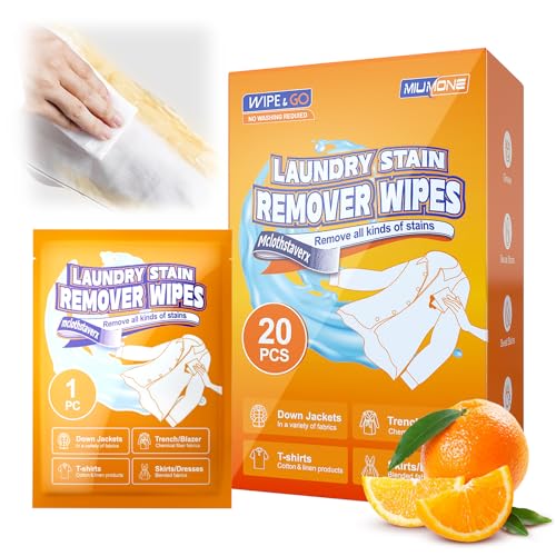 Stain Remover Wet Wipes for Clothes Laundry, Natural Orange Scent...