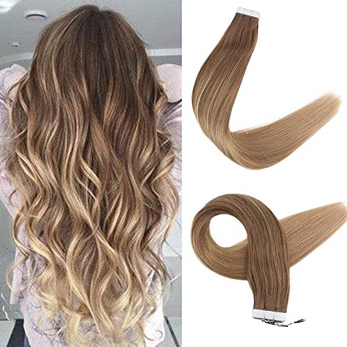 Skin Weft Hair Extensions 16inch Tape in Balayage Human Hair Extensions Color 10 Fading to 16 Tape in 100 Human Hair Extensions 2g per Piece 40g per Package Glue in Extensions