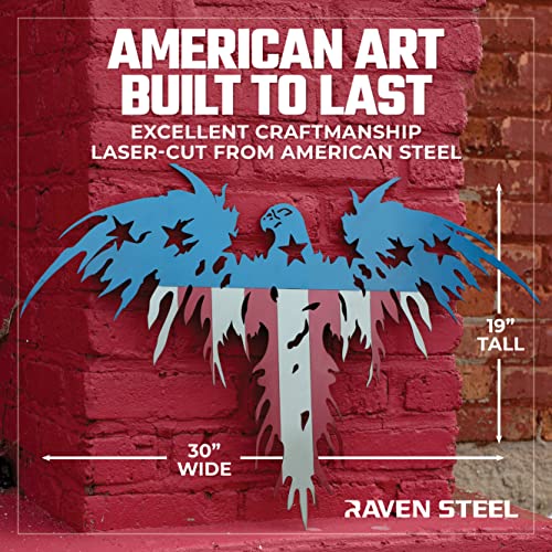 Raven Steel 30" Metal American Flag Eagle - Patriotic Wall Art Best For Home Décor Or Office Decor - Made In The Usa By Veterans - Bald Eagle Old Glory Design #TOP3