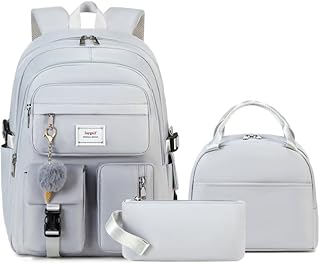 Jaygulf Girls Backpack Stylish Schoolbag Set for College or High Student Laptop Backpack for Women Grey