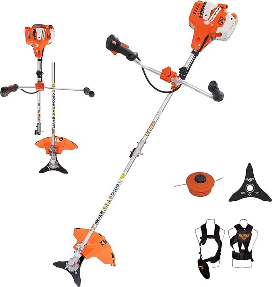 RURIS POWER FOR NATURE Desbrozadora térmica RR362 2 Tiempos 36,3 cm3, 2,4 CV, 255 mm – Arnés de Doble Balance, Asas ergonómicas de Dos segmentos