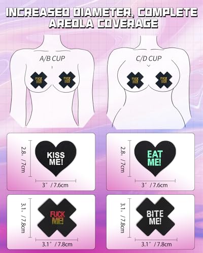 Image of CICKEE Pasties Sexy Nipple Covers 9 Pack Fun Pasty Pack for Rave Party Goth Lingerie Heart X Breast Petals with Words