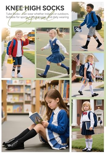 Image of Zando Kids Child Cotton Three Stripes Sport Soccer Team Socks Uniform Tube Cute Knee High Stocking for Boys Girls 1 Pairs White Black One Size