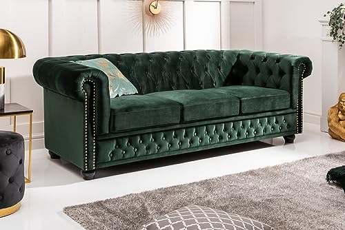 Riess Ambiente Chesterfield 3er Sofa 205cm flaschengrün Samt mit Knopfheftung und Federkern Dreisitzer 3-Sitzer Couch – Bild 5