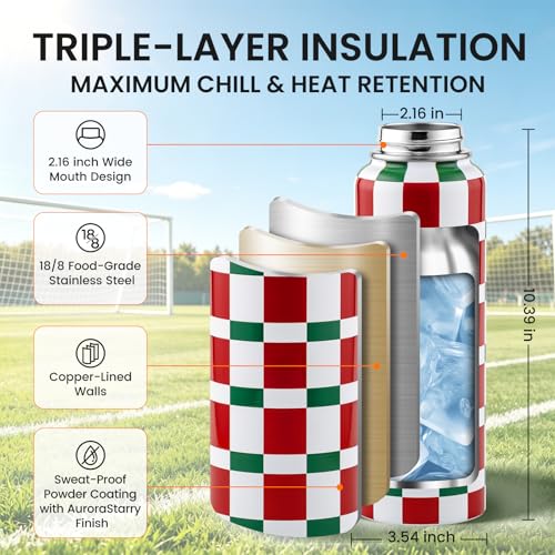 Image of RAYMYLO 2026 Soccer Biggest Event Edition Insulated Water Bottle 40 oz, Nation Flag Design, Best Souvenir & Gift for World Soccer Lover, Vacuum Stainless Steel (Cold for 36Hrs), Leak Proof & Non-BPA