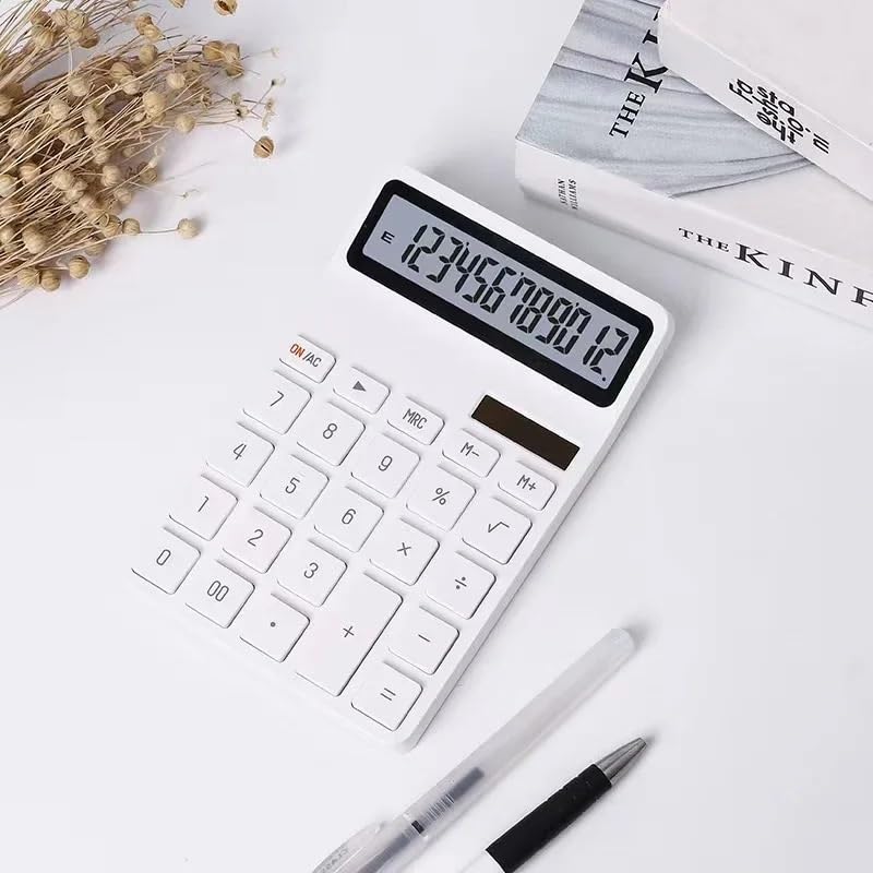 Solar Calculator Desktop Calculator LCD Display Sensitive Buttons Dual Solar Accounting Calculator Power and Battery Standard Function For Office Home School Big Button Accounting Calculator(White)