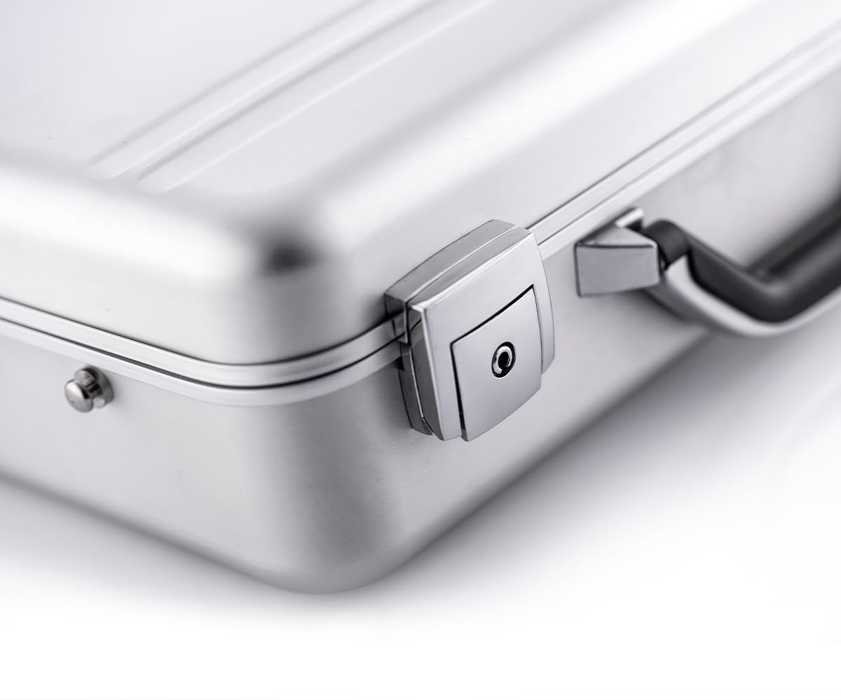 Maletín CW-023 de aluminio de alta calidad, seguro, ligero, duradero, multifuncional, con un divisor y bolsillos para profesionales, viajes y protección de equipos, Silver, Mínimo