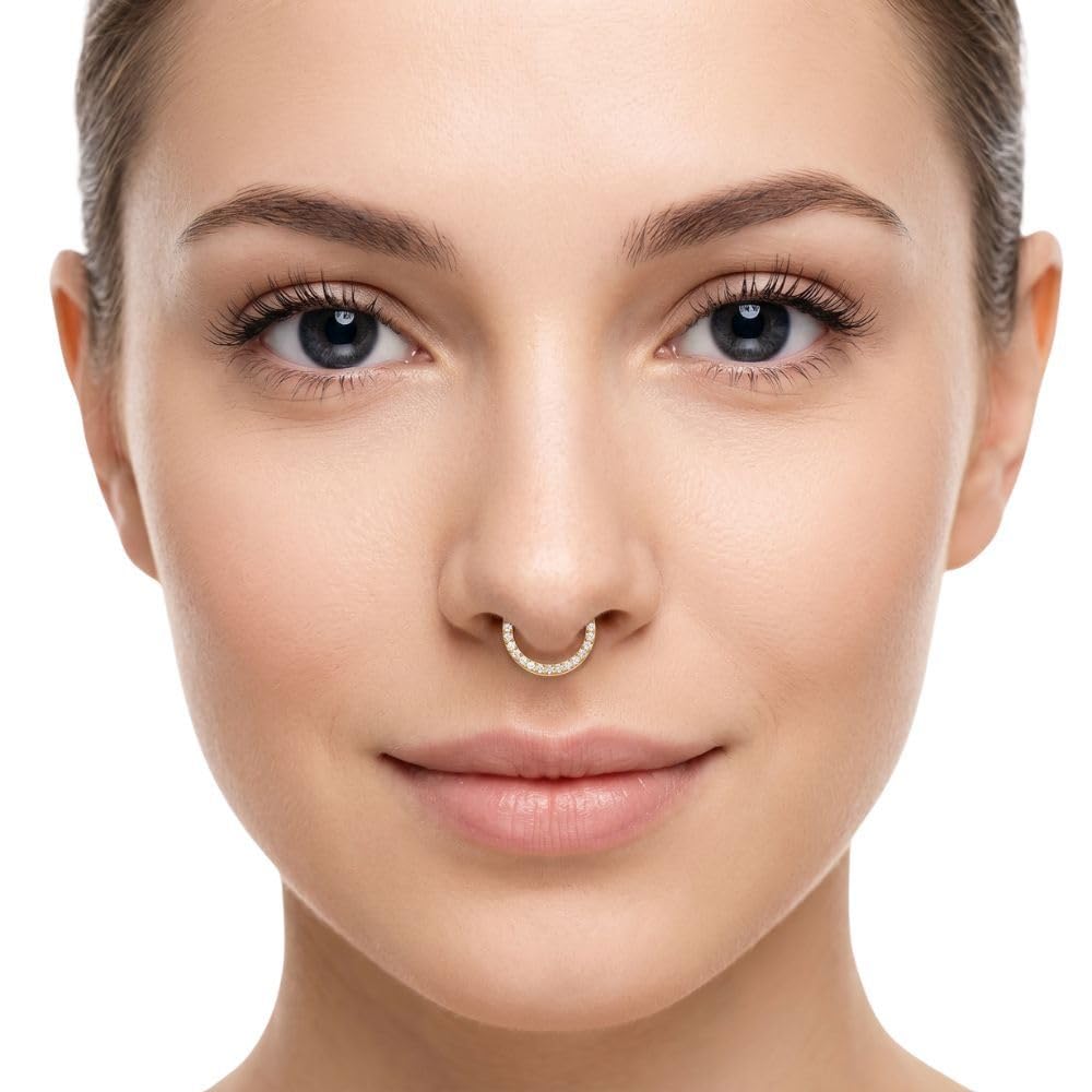 DAZZLE HOUSE Gold Plated Non-Piercing Nose Ring for Women | CZ Stone Septum Screw | Non-Piercing | Traditional Indian Bridal & Event Wear Nose Jewelry-image-22