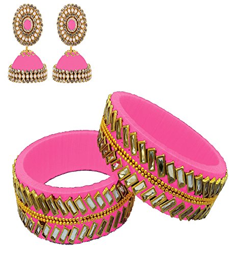 Silk Kada Bangles & Earrings Jhumkas(size-2/8)