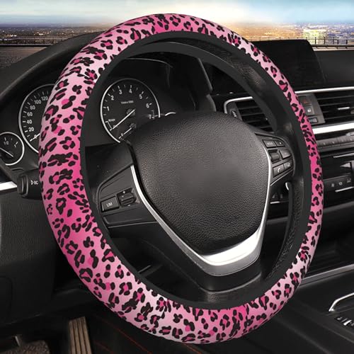 Funda de Volante Rosa para Mujer, con patrón de Leopardo, Antideslizante, Transpirable, Universal, 15 Pulgadas, Bonitos Accesorios de Coche