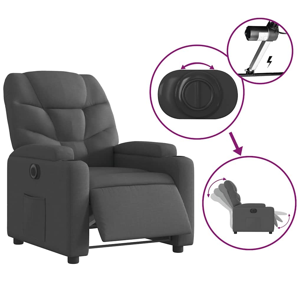 vidaXL Sillón reclinable eléctrico de Tela Gris Oscuro