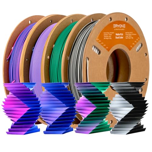 Image of ERYONE Matte PLA Filament Bundle, 1.75mm + /-0.03 mm, Matte Dual Color 3D Printer Filament 0.25kg /Spools, 4 Packs(2.2lbs), Black /White, Red Purple /Green, Pink /Blue, Blue /Purple