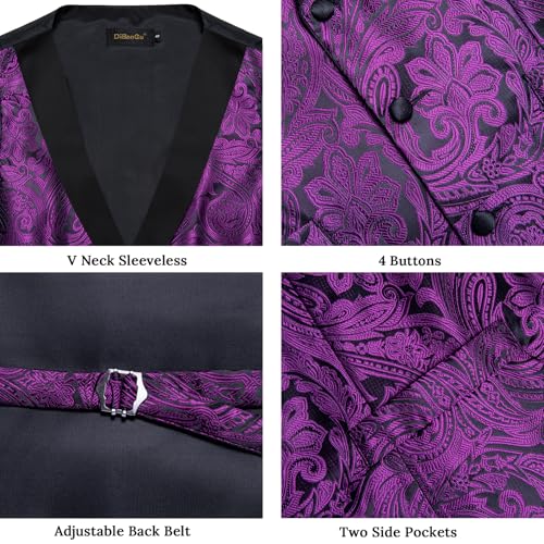 Image of DiBanGu Mens Paisley Suit Vest Silk Jacquard Waistcoat and Necktie Set Formal Shawl Collar Dress Vest 7PCS for Wedding Party