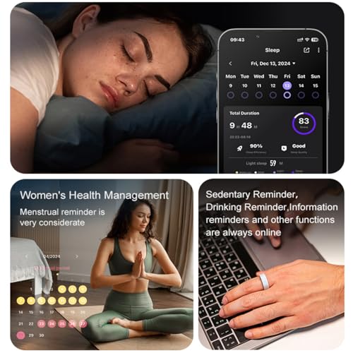 Image of Smart Rings for Couples，Health Rings for Men & Women, 24 /7 Track Heart Rate, Sleep, SpO2, Stress, HRV & Cycles. 5ATM Waterproof, iOS /Android, No Subscription. (White, 8(18.3mm))