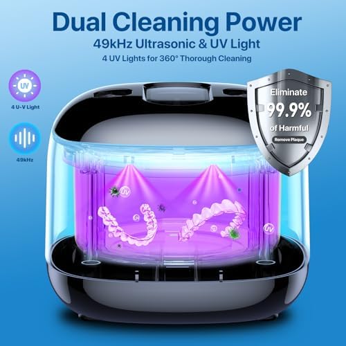 Ultrasonic Retainer Cleaner Machine, 49KHz 220ML Dental Cleaning Pod with Digital Timer, Deep Cleaning Ultrasonic Dentures Cleaner for Night Guards, Braces, Aligner, Toothbrush, Jewelry, Black - 1
