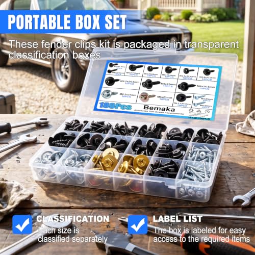 Image of 180Pcs Car Body Trim Screws Assortment Kit, 15 Sizes Automotive Trim Screws with Phillips Round Head Self Tapping Screw Assortment Kit, Metal Screws Retainer Clips for Bumper Door Fender
