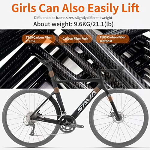SAVADECK Carbon Disc Road Bike, Integrated Design Racing Bicycle Carbon Frame Carbon Fork with Shimano SORA R3000 Derailleur System 18 Speed Disc Brake Road Bike for Men or Women.