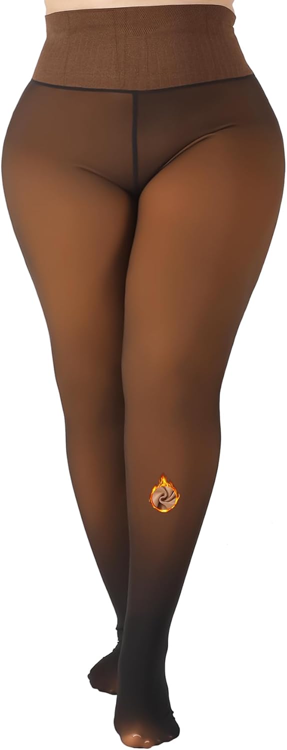 MERYLURE High Waist Fleece Lined Tights Women Plus Size, Fake Translucent Winter Warm Pantyhose Thick Thermal Leggings
