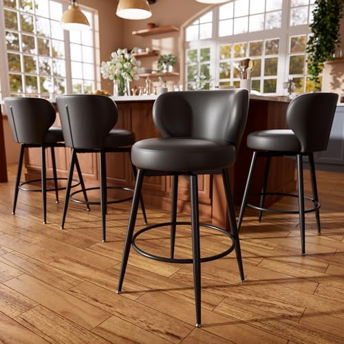 Image of 26 inch Black Bar Stools Set of 4, Swivel Kitchen Island Chairs