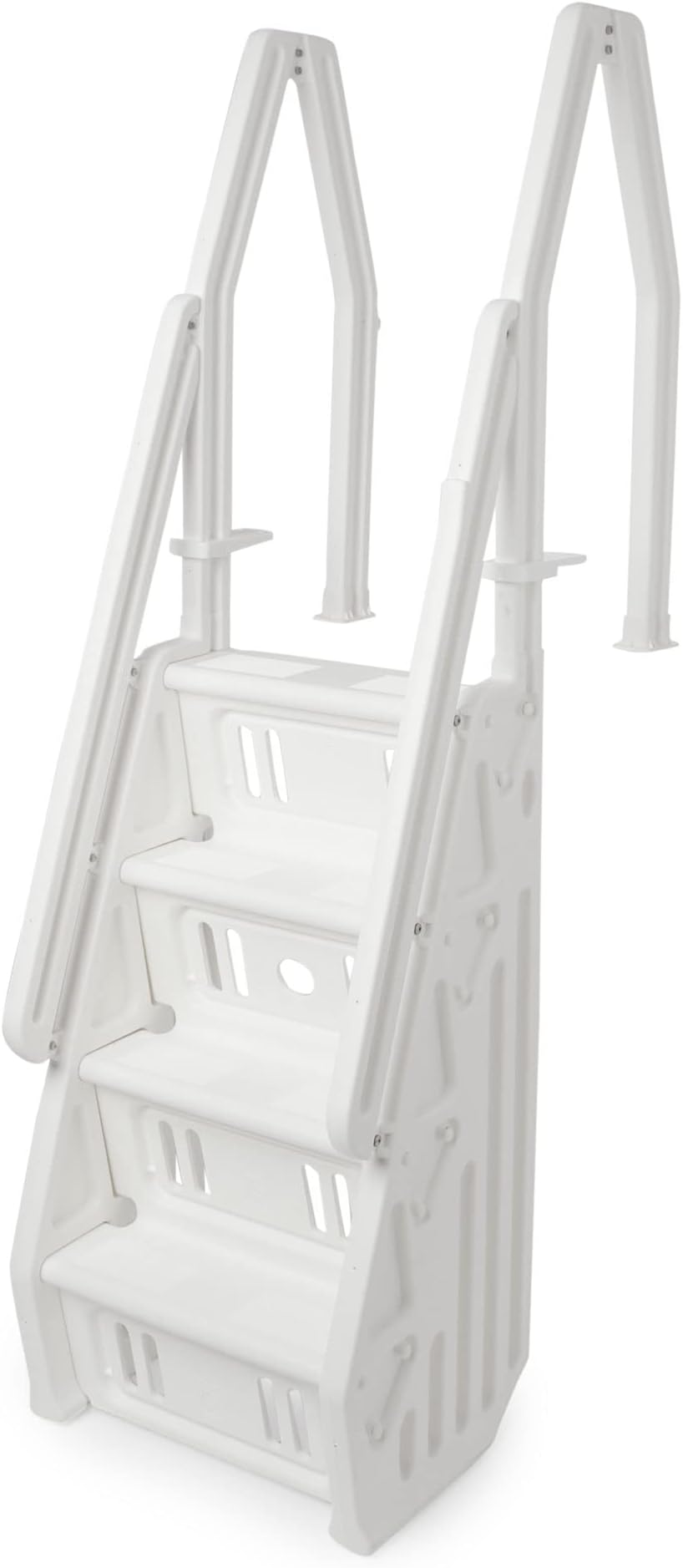 Vinyl Works 24 Inch in Pool Step Ladder, Adjustable Stair Entry System with Handrails and Non-Slip Surface for Above Ground Swimming Pools, White