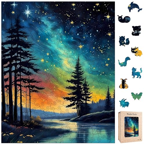 Holzpuzzle Erwachsene Nordlichter Holz Puzzle Erwachsene Unregelmäßige Einzigartige Tierform Polarlichter Landschaft Wooden Puzzle Holz Erwachsene als Geschenk und Decor (36 x 28 5 cm 270 Teile)