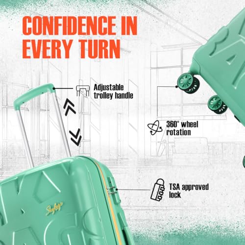 Image of Skybags Graphiq Check-in 66 cm(Medium) Polycarbonate 8 Spinner Wheels Trolley Bags for Travel Hard Case Luggage, Lightweight Bag with TSA Lock & Scratch Resistant with 5 Years Warranty (Marine Green)