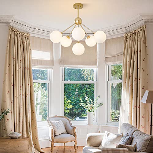 Kco Lighting 6-Light Frosted White Glass Globe Sputnik Chandelier Modern Gold Flush Mount Ceiling Light Mid-Century Close To Ceiling Light Fixture For Foyer Hallway Entry… #TOP6