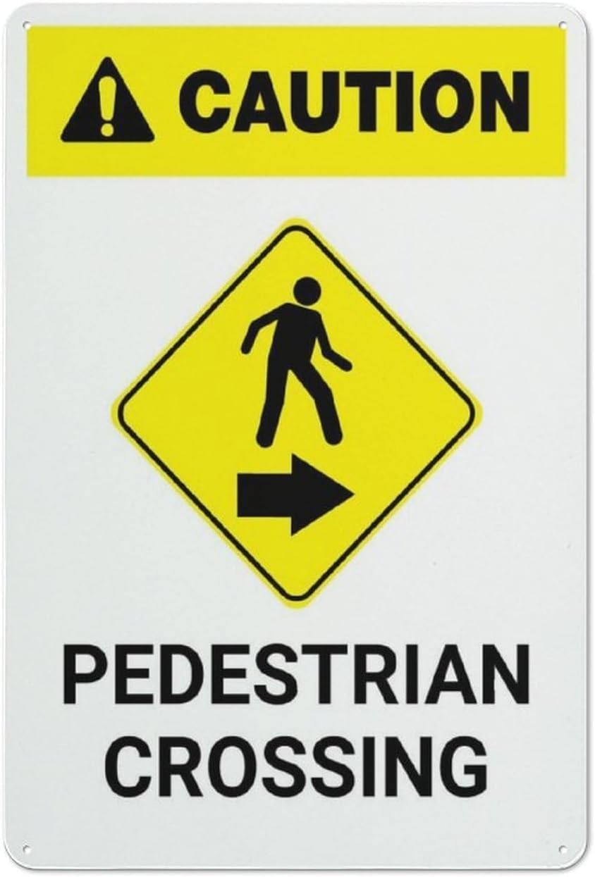 Right Side Pedestrian Crossing Sign, Outdoor Property Traffic Safety Guide Metal Plaque 12x8 Inch