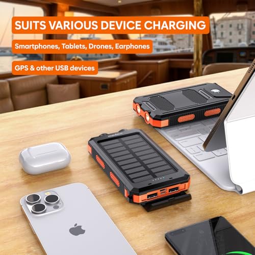 Image of Outdoor 10000mAh Solar Power Bank with Fast Charging and Dual LED Flashlight