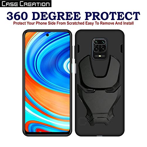 Image of COVERLY Official 3D Touch Feel Trending Real Hero Avenger Logo Mask Soft Rugged Grip Iron Man Super Power Cartoon Movie Silicone Matte Strong Back Cover for Xiaomi Redmi Note 9 Pro - Black