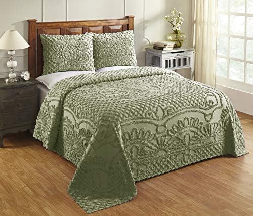 Better Trends Trevor Collection is Super Soft and Light Weight in Medallion Design 100% Cotton Tufted Unique Luxurious Machine Washable Tumble Dry, Queen Bedspread Set, Sage