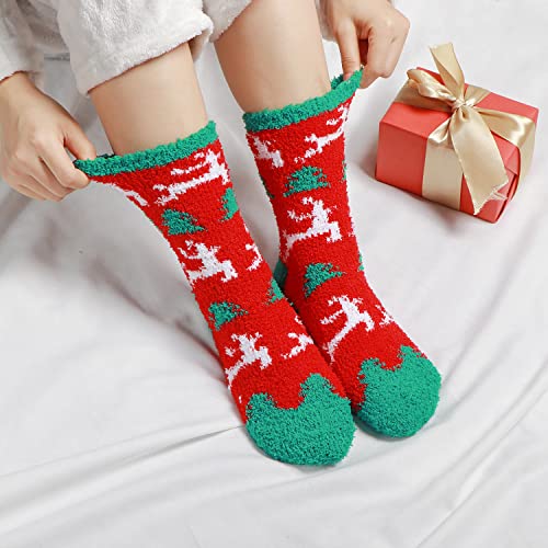 Image of floconssy Fuzzy Socks for Women Gifts, Fluffy Cozy Plush Soft Slipper Socks for Fall Winter Christmas Warm Home 5 /6 Pairs