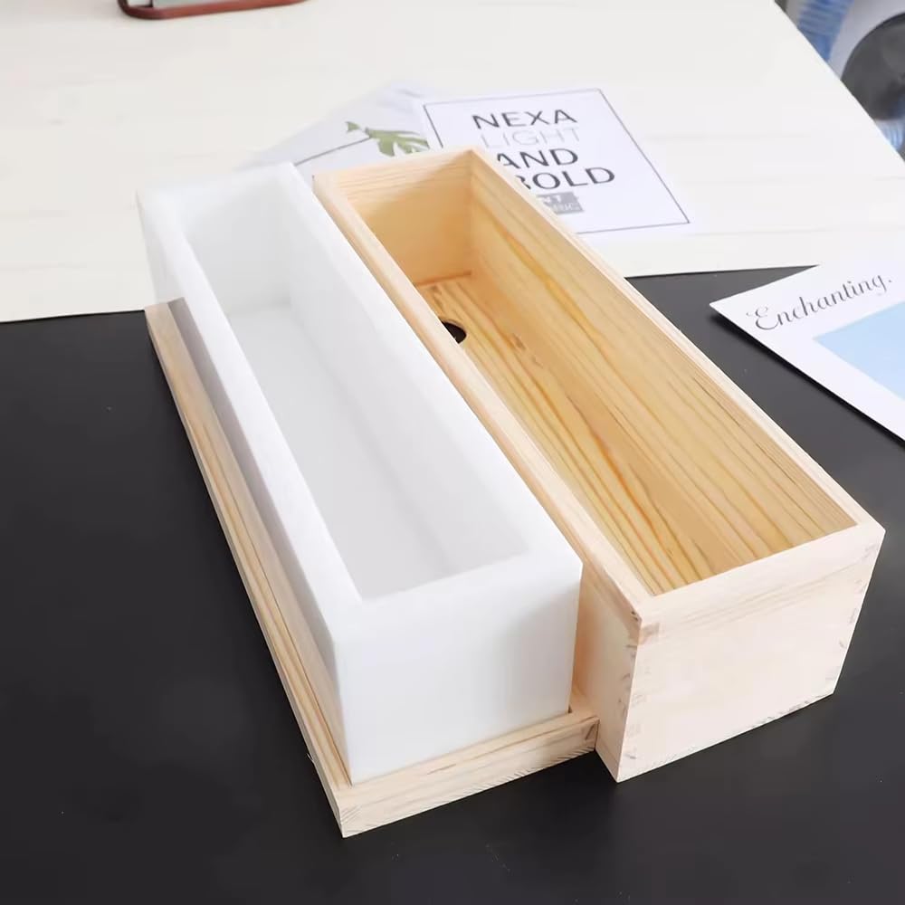 Molde de Silicona para Jabón Hecho a Mano con Marco de Madera, Capacidad de 1,5 L, Fácil de Desmoldar