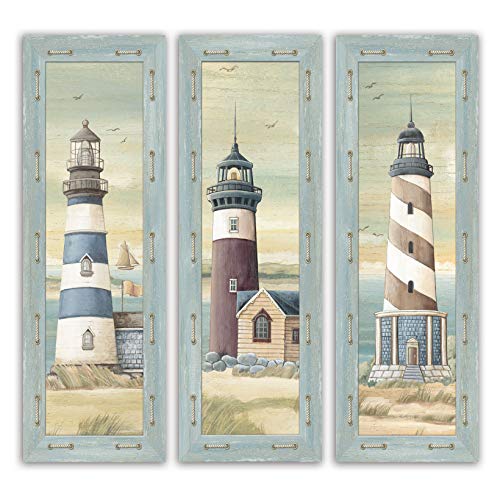 Set of 3 Lighthouse Art Prints Beach Country Coastal Décor- Three 6x18 Poster Prints