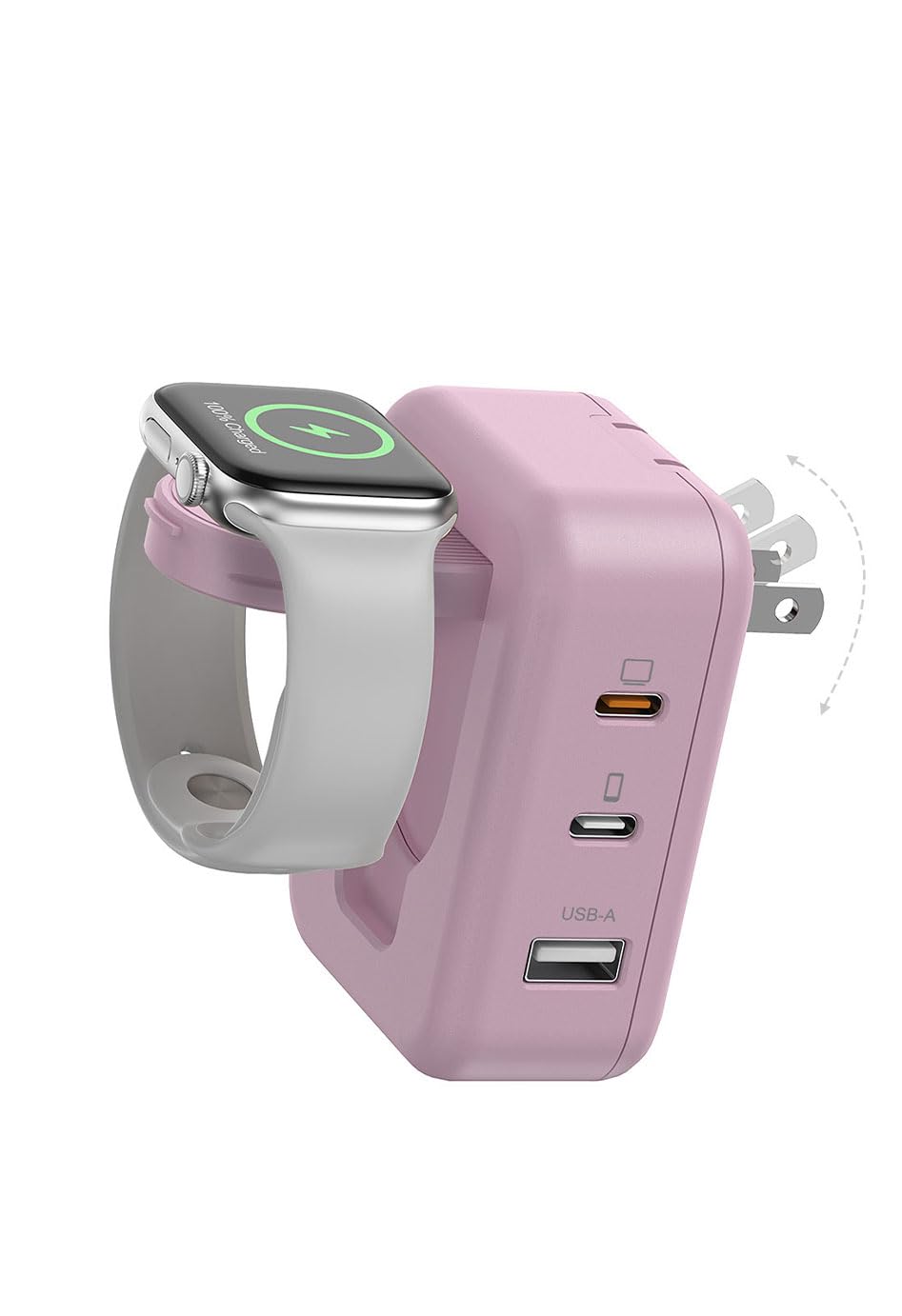 Photo 1 of 100W 4in1 Charger with Apple Watch Charging, Fast USB C Charger Block Dual Foldable Travel Essentials for iPhone 17/16/15 Series, iPad, MacBook Pro/Air, iWatch