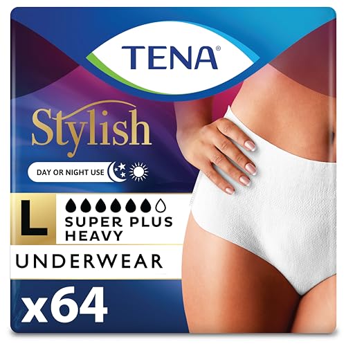 TENA Stylish White Incontinence Underwear for Women, Super Plus Heavy Absorbency, Adult Diapers,...