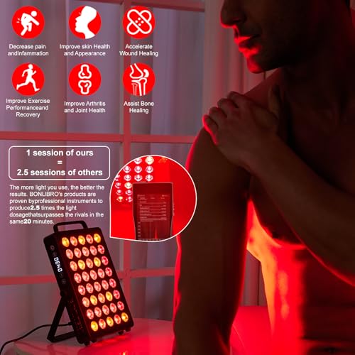 Red Light Therapy Panel for Face and Body, Quad Wave 660nm 850nm 630nm 940nm Near Infrared Light Therapy Panel Portable Dual Chip LED Device for Body Pain Relief Skin Health Sleep (BN-40) - Image 4