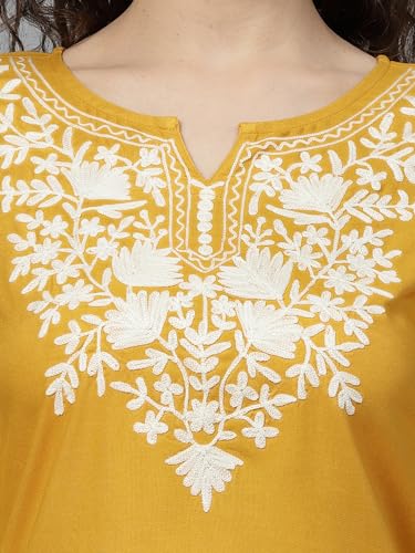 Image of QAZMI Aari Embroidered Rayon Cotton Short Kurti