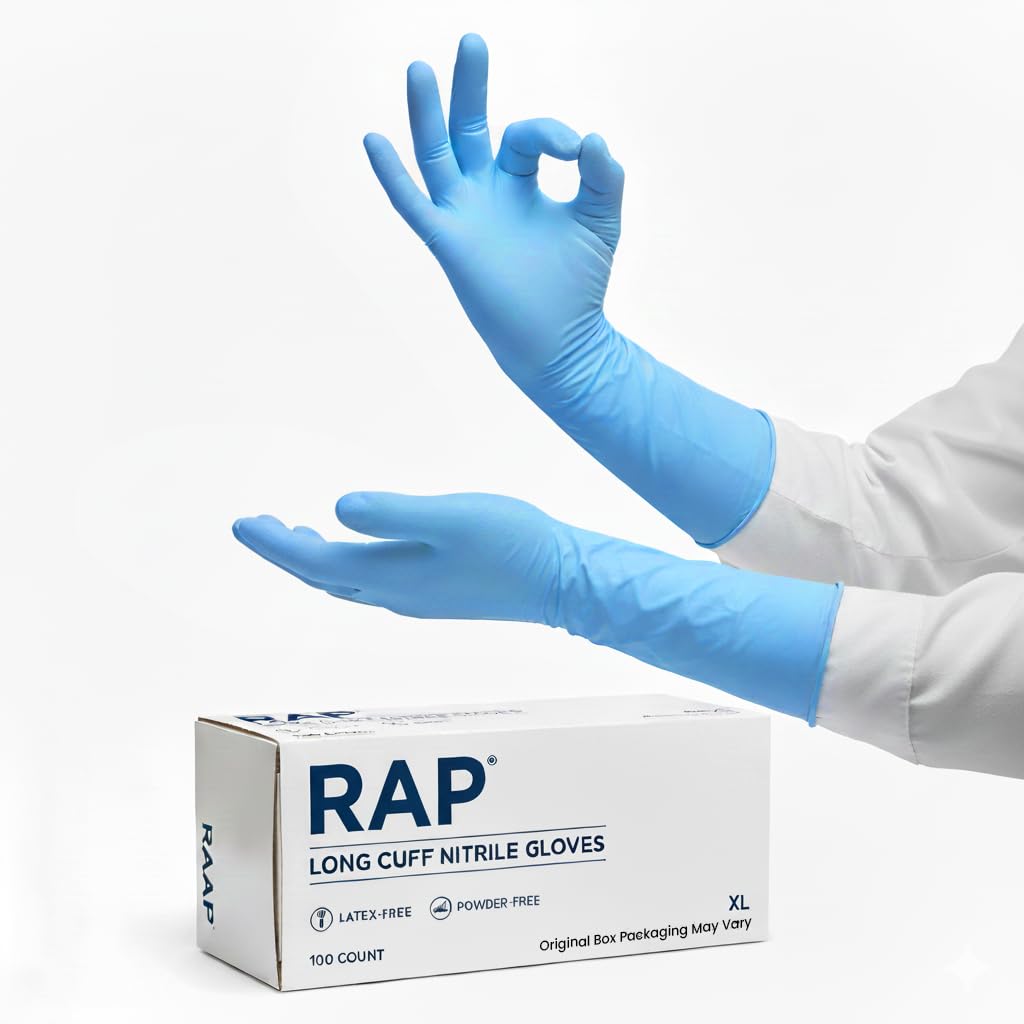 100 Long Cuff Nitrile Gloves XL Blue Disposable Work Gloves, Powder-Free & Latex-Free Heavy Duty Washing Gloves for Industrial, Medical Protection & Cleaning Daily use Gloves