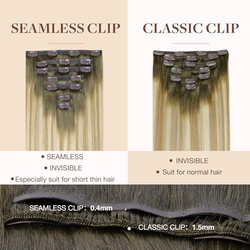 Image of GOO GOO Clip in Hair Extensions Real Human Hair, Remy Human Hair Extensions Clip ins for Women, Natural Human Hair, 24inch 120g 7Pcs, 5A /90 /16F Bahamian Balayage