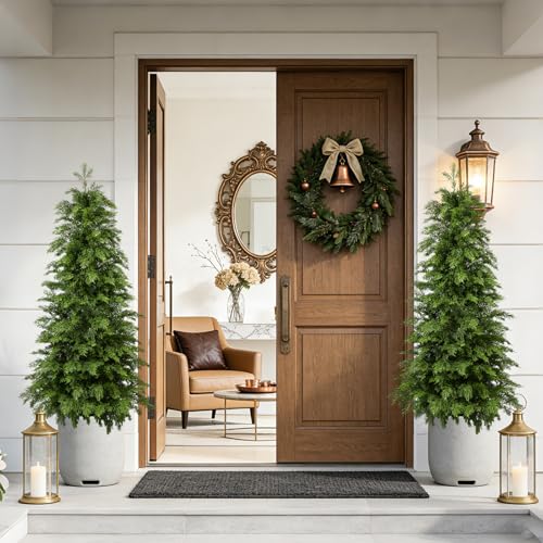 Image of 4FT Artificial Cedar Topiary Trees,2 Pack UV Resistant Faux Pine Tree
