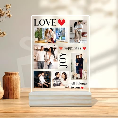Image of Giftplease Customized Photo And Text Frame With Wooden Stand | Personalised Printed Photo Frame | Gift | Birthday | Anniversary (Transparent, 5MM, 6 * 8 Inches), Tabletop