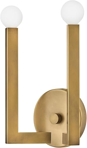 Miniatura 6 de Hinkley Ezra 45042HB - Aplique de pared con dos luces, forma única, brazos cuadrados fuertes, latón Heritage